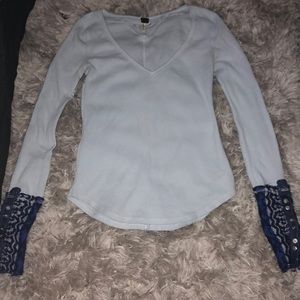 Free People Light Blue Long Sleeve Shirt